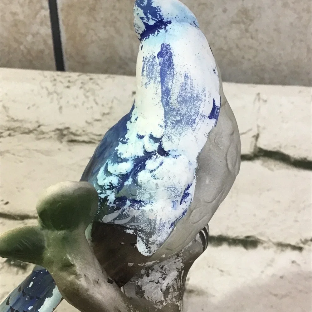 Ceramic Blue Jay Figurine On‎ Tree Branch Collectible Home Decor